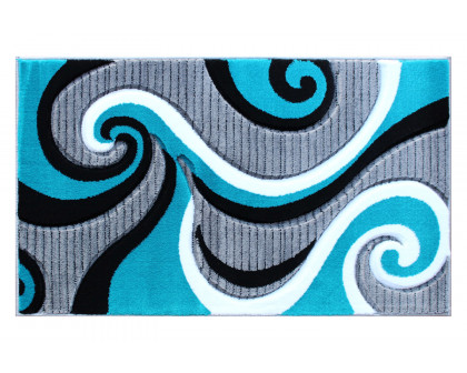 BLNK Athos Collection Abstract Olefin Area Rug with Jute Backing - Turquoise, 2'W x 3'L