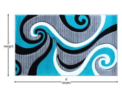 BLNK Athos Collection Abstract Olefin Area Rug with Jute Backing - Turquoise, 2'W x 3'L