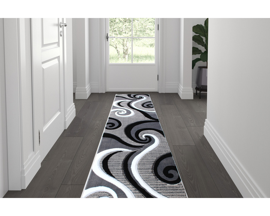 BLNK Athos Collection Abstract Olefin Area Rug with Jute Backing - Gray, 2'W x 7'L