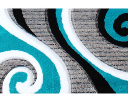 BLNK Athos Collection Abstract Olefin Area Rug with Jute Backing - Turquoise, 2'W x 7'L