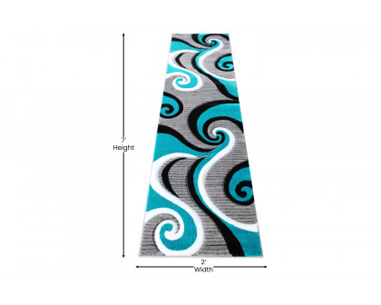 BLNK Athos Collection Abstract Olefin Area Rug with Jute Backing - Turquoise, 2'W x 7'L