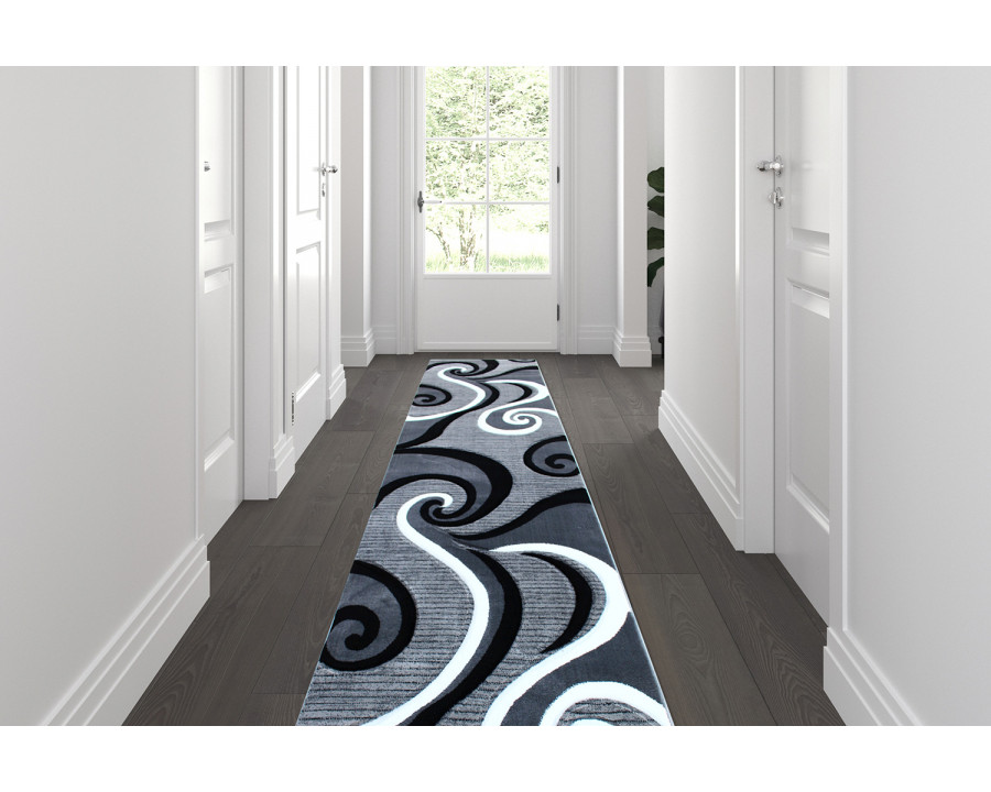 BLNK Athos Collection Abstract Olefin Area Rug with Jute Backing - Gray, 3'W x 10'L