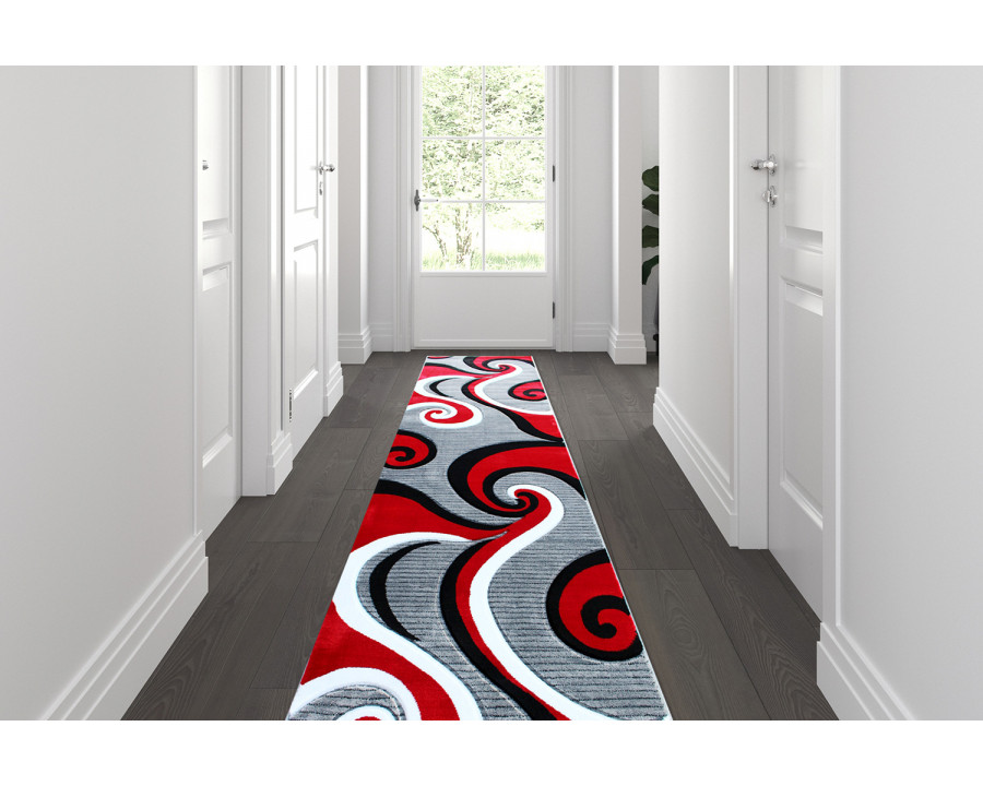 BLNK Athos Collection Abstract Olefin Area Rug with Jute Backing - Red, 3'W x 10'L