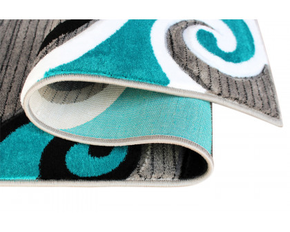 BLNK Athos Collection Abstract Olefin Area Rug with Jute Backing - Turquoise, 3'W x 10'L