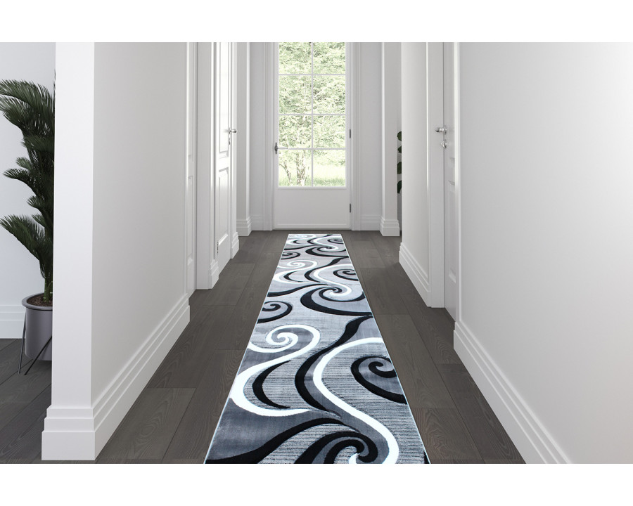 BLNK Athos Collection Abstract Olefin Area Rug with Jute Backing - Gray, 3'W x 16'L