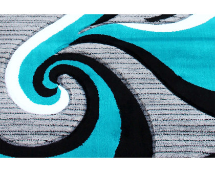 BLNK Athos Collection Abstract Olefin Area Rug with Jute Backing - Turquoise, 3'W x 16'L