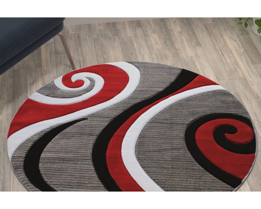 BLNK Athos Collection Abstract Olefin Area Rug with Jute Backing - Red, 4'W x 4'L