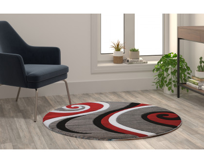 BLNK Athos Collection Abstract Olefin Area Rug with Jute Backing - Red, 4'W x 4'L