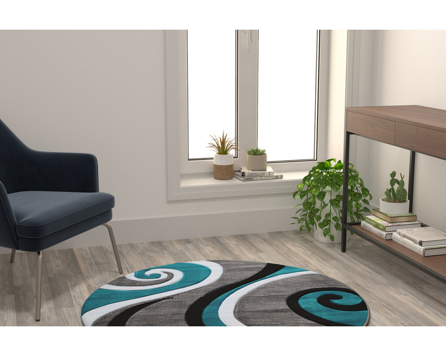 BLNK Athos Collection Abstract Olefin Area Rug with Jute Backing - Turquoise, 4'W x 4'L