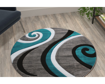 BLNK Athos Collection Abstract Olefin Area Rug with Jute Backing - Turquoise, 4'W x 4'L