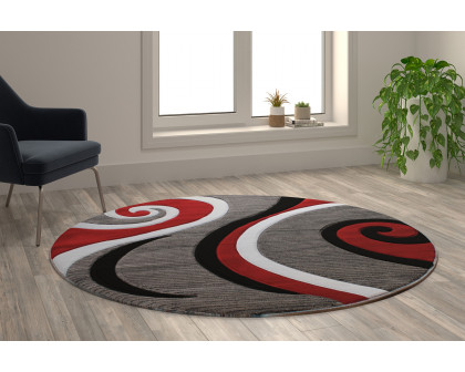 BLNK Athos Collection Abstract Olefin Area Rug with Jute Backing - Red, 5'W x 5'L