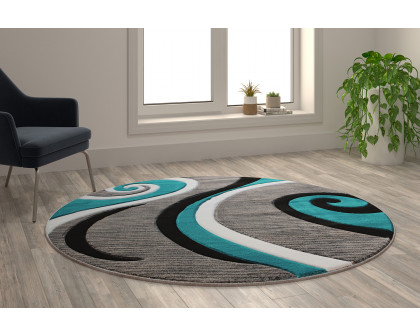 BLNK Athos Collection Abstract Olefin Area Rug with Jute Backing - Turquoise, 5'W x 5'L