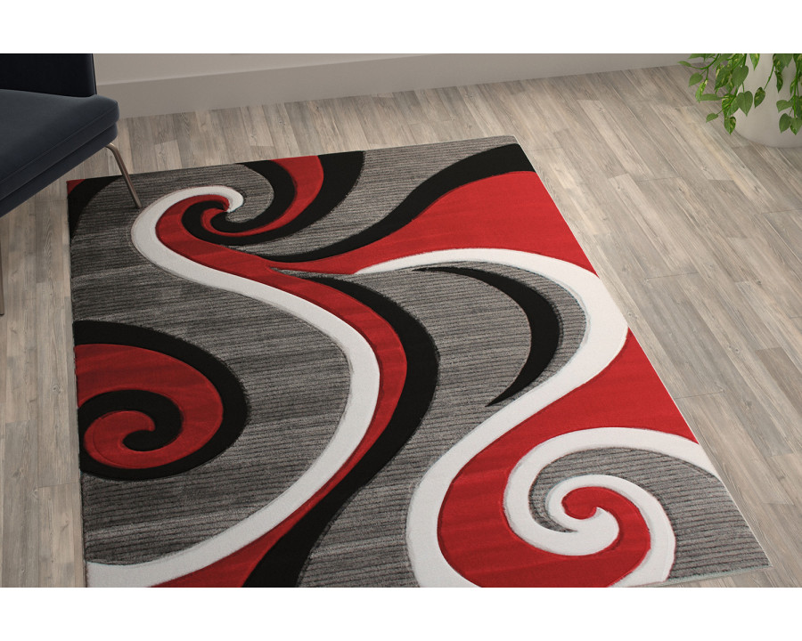 BLNK Athos Collection Abstract Olefin Area Rug with Jute Backing - Red, 5'W x 7'L