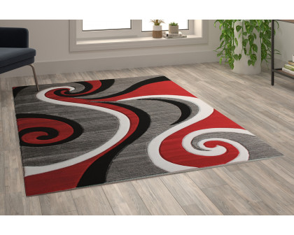 BLNK Athos Collection Abstract Olefin Area Rug with Jute Backing - Red, 5'W x 7'L