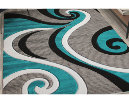 BLNK Athos Collection Abstract Olefin Area Rug with Jute Backing - Turquoise, 5'W x 7'L