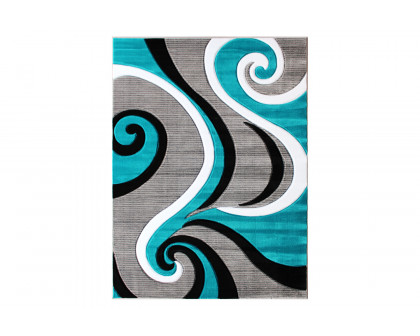 BLNK Athos Collection Abstract Olefin Area Rug with Jute Backing - Turquoise, 5'W x 7'L