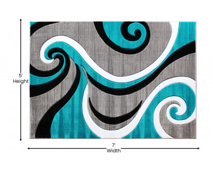 BLNK Athos Collection Abstract Olefin Area Rug with Jute Backing - Turquoise, 5'W x 7'L