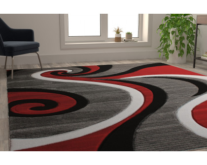 BLNK Athos Collection Abstract Olefin Area Rug with Jute Backing - Red, 8'W x 10'L