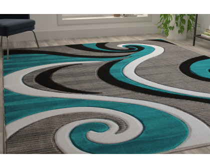 BLNK Athos Collection Abstract Olefin Area Rug with Jute Backing - Turquoise, 8'W x 10'L