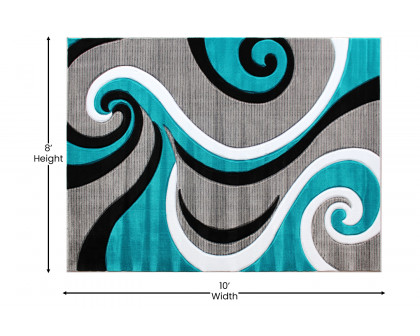 BLNK Athos Collection Abstract Olefin Area Rug with Jute Backing - Turquoise, 8'W x 10'L