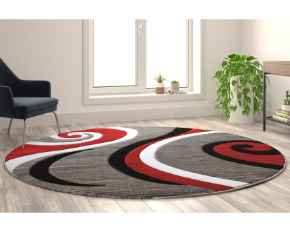 BLNK Athos Collection Abstract Olefin Area Rug with Jute Backing - Red, 8'W x 8'L