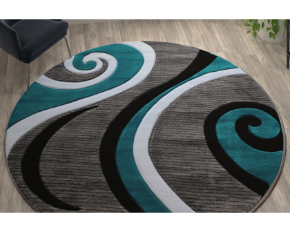 BLNK Athos Collection Abstract Olefin Area Rug with Jute Backing - Turquoise, 8'W x 8'L