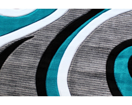 BLNK Athos Collection Abstract Olefin Area Rug with Jute Backing - Turquoise, 8'W x 8'L