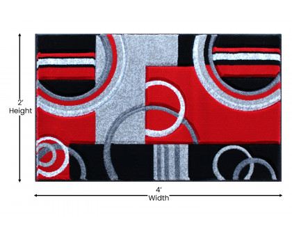 BLNK Audra Collection Geometric Abstract Olefin Area Rug with Jute Backing - Red, 2'W x 3'L