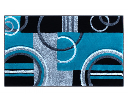 BLNK Audra Collection Geometric Abstract Olefin Area Rug with Jute Backing - Turquoise, 2'W x 3'L