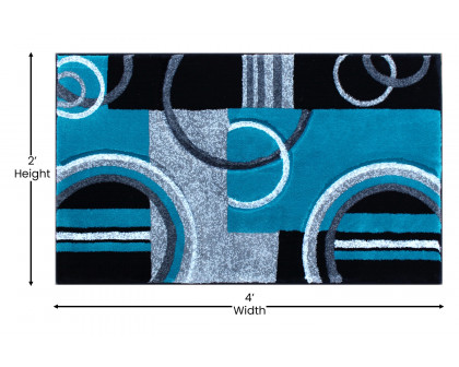 BLNK Audra Collection Geometric Abstract Olefin Area Rug with Jute Backing - Turquoise, 2'W x 3'L