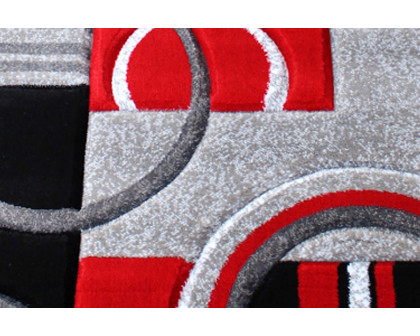 BLNK Audra Collection Geometric Abstract Olefin Area Rug with Jute Backing - Red, 2'W x 7'L