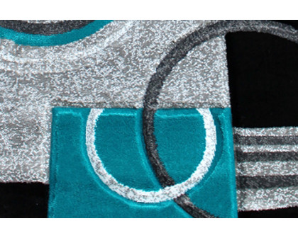 BLNK Audra Collection Geometric Abstract Olefin Area Rug with Jute Backing - Turquoise, 2'W x 7'L