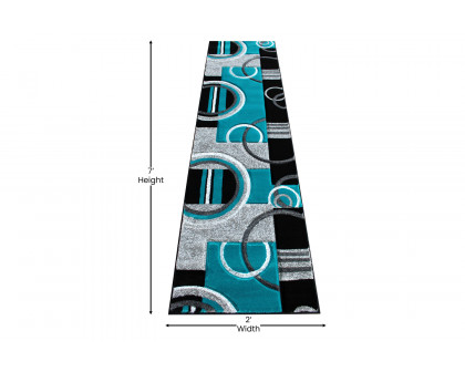 BLNK Audra Collection Geometric Abstract Olefin Area Rug with Jute Backing - Turquoise, 2'W x 7'L