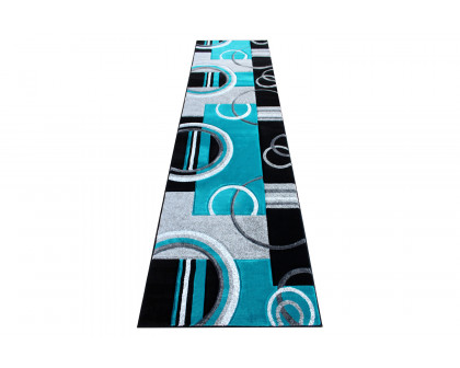 BLNK Audra Collection Abstract Olefin Area Rug with Jute Backing - Turquoise, 3'W x 10'L