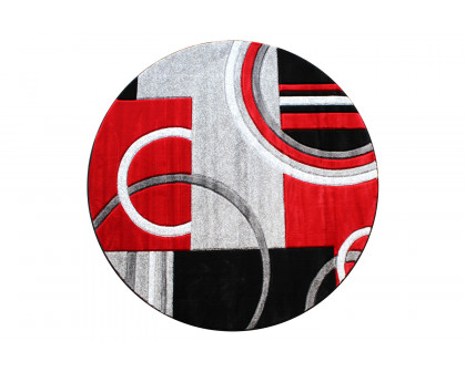 BLNK Audra Collection Abstract Round Olefin Area Rug with Jute Backing - Red, 5'W x 5'L