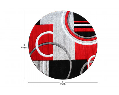 BLNK Audra Collection Abstract Round Olefin Area Rug with Jute Backing - Red, 5'W x 5'L