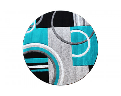 BLNK Audra Collection Abstract Round Olefin Area Rug with Jute Backing - Turquoise, 5'W x 5'L