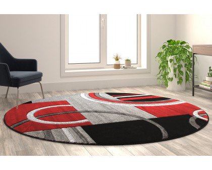 BLNK Audra Collection Abstract Round Olefin Area Rug with Jute Backing - Red, 8'W x 8'L