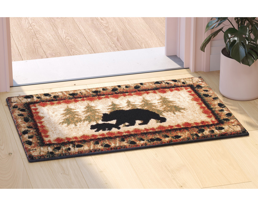 BLNK Ursus Collection Rustic Lodge Wandering Black Bear and Cub Area Rug with Jute Backing - 2'W x 3'L