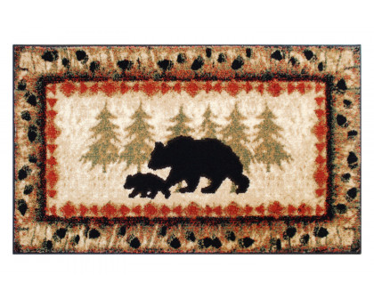 BLNK Ursus Collection Rustic Lodge Wandering Black Bear and Cub Area Rug with Jute Backing - 2'W x 3'L