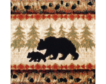 BLNK Ursus Collection Rustic Lodge Wandering Black Bear and Cub Area Rug with Jute Backing - 2'W x 3'L