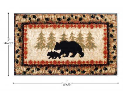 BLNK Ursus Collection Rustic Lodge Wandering Black Bear and Cub Area Rug with Jute Backing - 2'W x 3'L