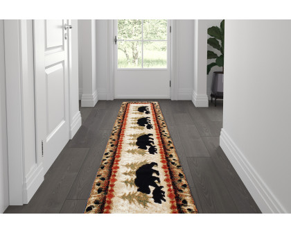 BLNK - Ursus Collection Rustic Lodge Wandering Black Bear and Cub Area Rug with Jute Backing