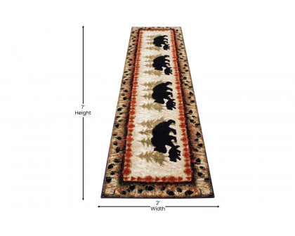 BLNK Ursus Collection Rustic Lodge Wandering Black Bear and Cub Area Rug with Jute Backing - 2'W x 7'L