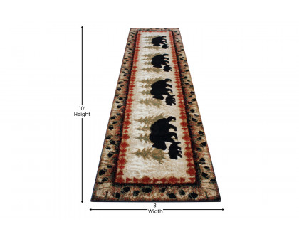 BLNK Ursus Collection Rustic Lodge Wandering Black Bear and Cub Area Rug with Jute Backing - 3'W x 10'L