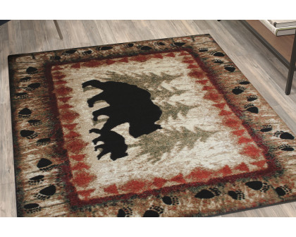 BLNK Ursus Collection Rustic Lodge Wandering Black Bear and Cub Area Rug with Jute Backing - 4'W x 5'L