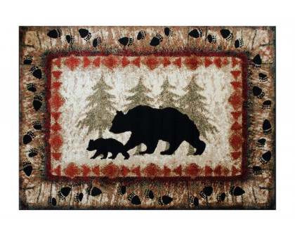 BLNK Ursus Collection Rustic Lodge Wandering Black Bear and Cub Area Rug with Jute Backing - 4'W x 5'L