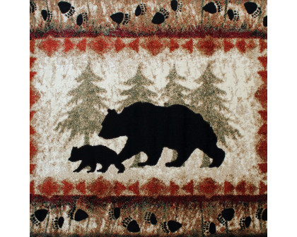 BLNK Ursus Collection Rustic Lodge Wandering Black Bear and Cub Area Rug with Jute Backing - 4'W x 5'L