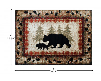 BLNK Ursus Collection Rustic Lodge Wandering Black Bear and Cub Area Rug with Jute Backing - 4'W x 5'L