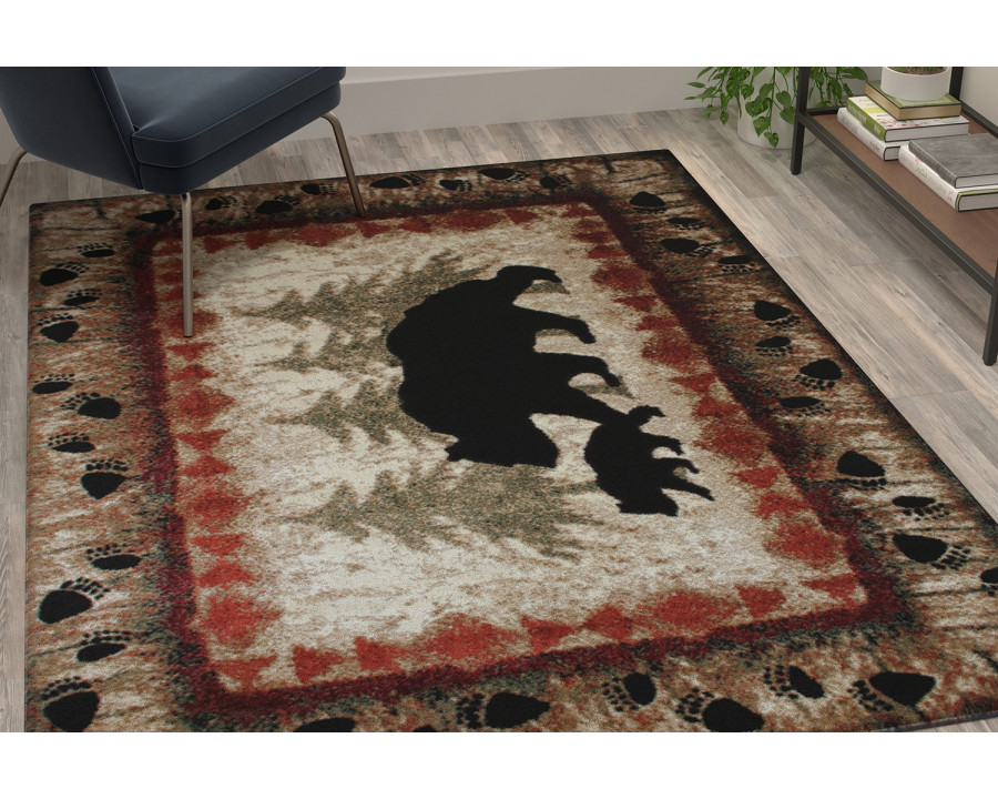 BLNK - Ursus Collection Rustic Lodge Wandering Black Bear and Cub Area Rug with Jute Backing